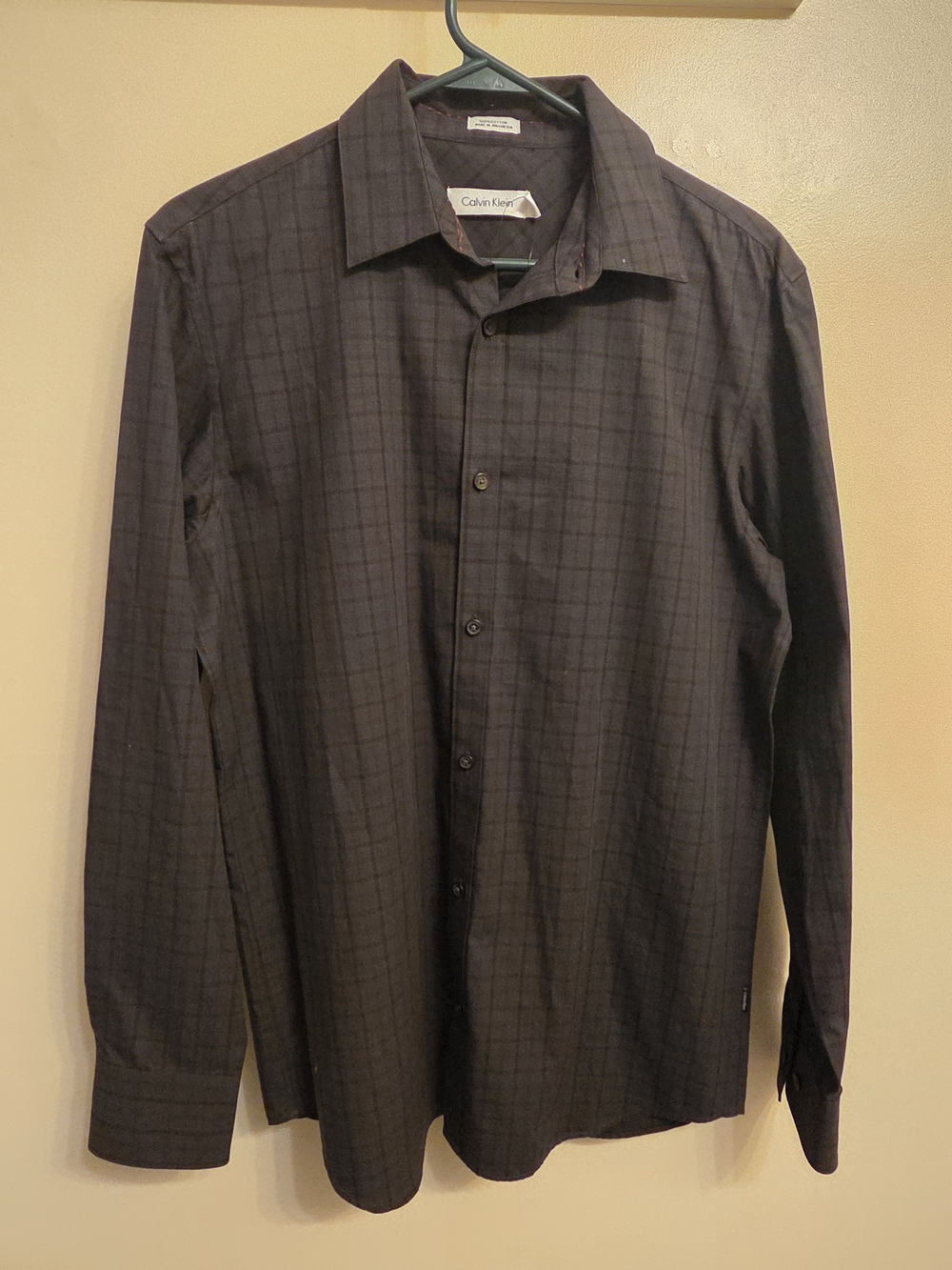 Calvin Klein NWT Men's S Bristol Grid Shirt Dark Charcoal Goth Grunge Minimalist